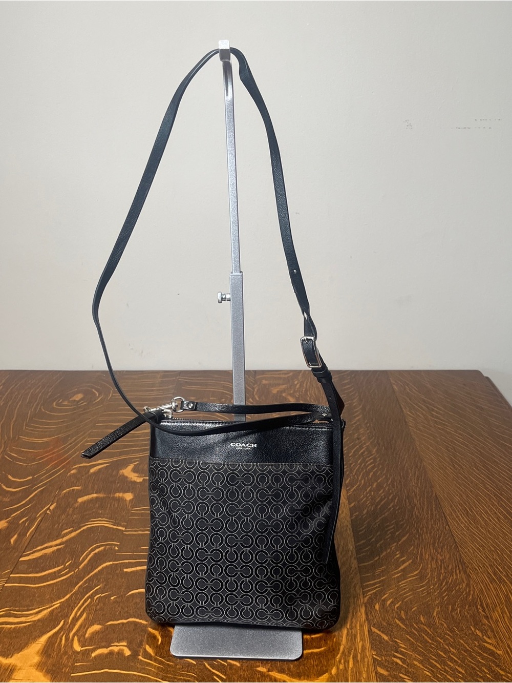 Coach Optic C Black & Silver Signature Messenger Crossbody